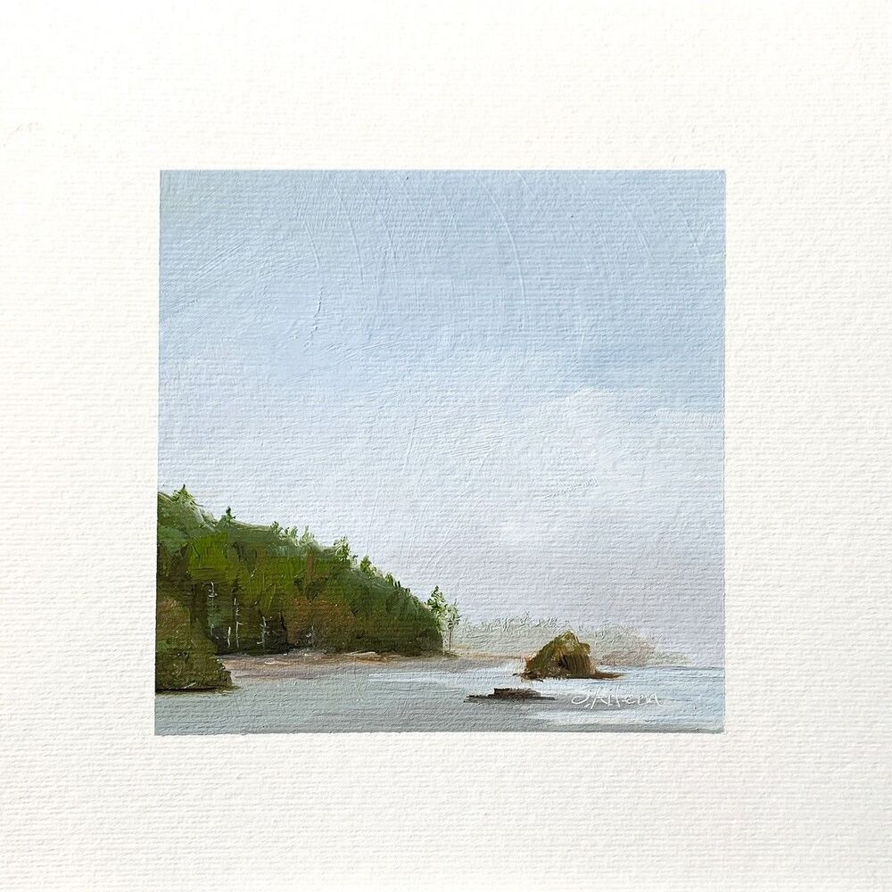 8x8 PNW Original Oil Painting Second Beach Seascape Pacific Olympic Coast Signed